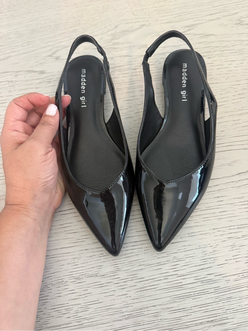 Madden Girl Black Patent Slingback Pointed Toe Flats